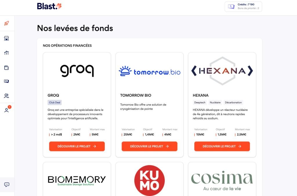 Blast Club Avis - Investir aux côtés d'Anthony Bourbon vaut-il le coup ? 3 Capture d'écran des dernières levées de fonds faites par le blast club.