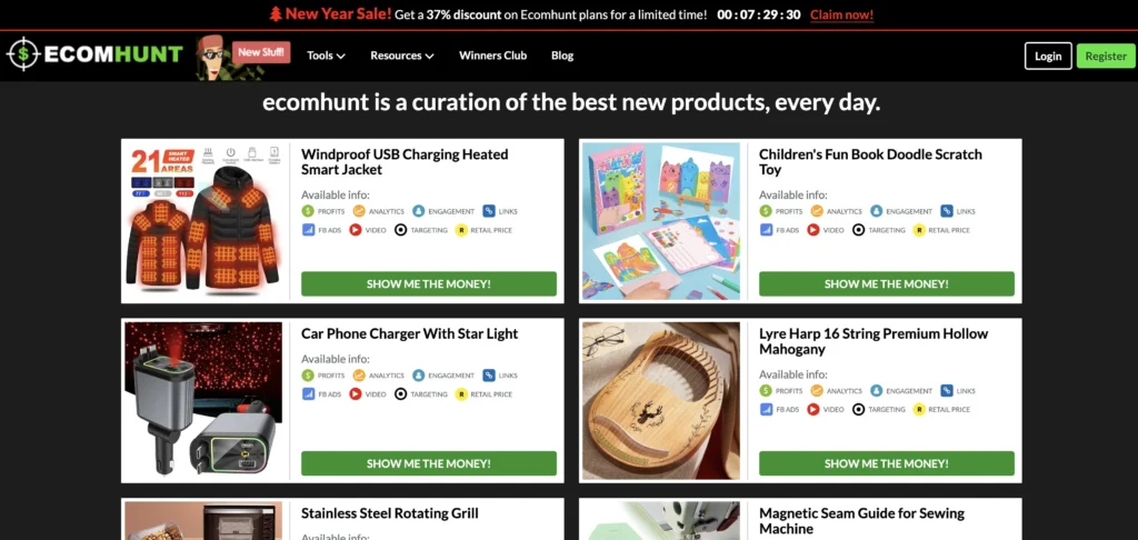 Ecomhunt - avis : l'outil qui trouve des produits gagnants et des boutiques 1 Screenshot 2025 01 02 at 15.30.34