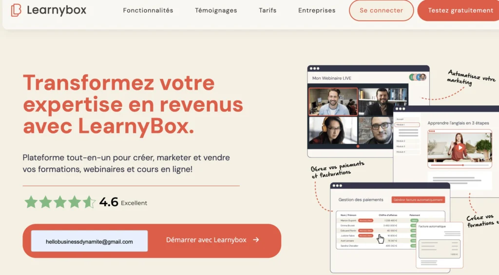 Systeme.io ou Learnybox ? Avis - voici le gagnant 2 L'interface de Learnybox avec un exemple de site réalisté.