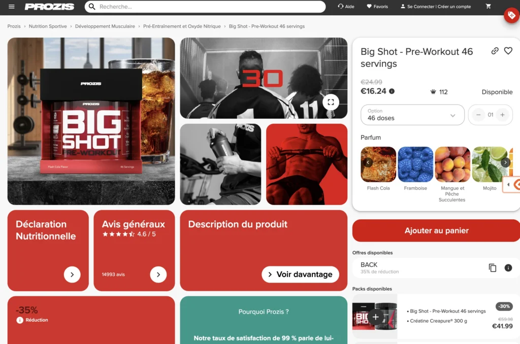 Fiche produit : le guide de la description parfaite 1 La fiche produit d'un site internet, ici Prozis.