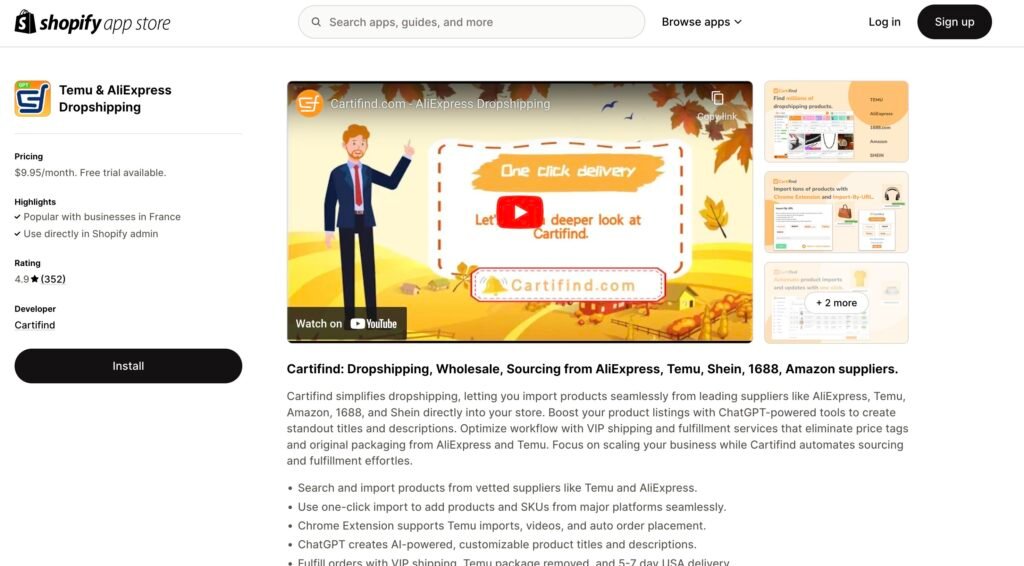Temu et dropshipping : le guide 2025 3 Une application de shopify permettant de passer ses commandes et de les gérer sur Temu.