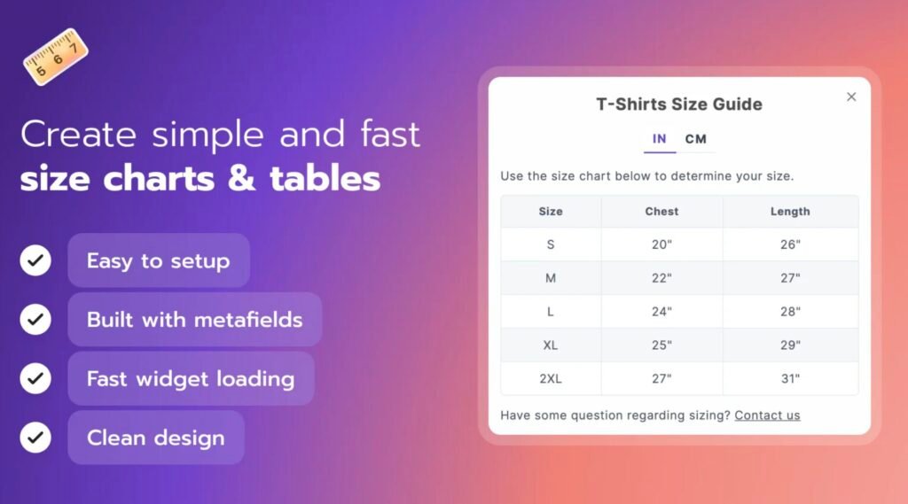 Guide des tailles - comment insérer un tableau sur shopify ? 2 Le plus beau tableau de guide des tailles.