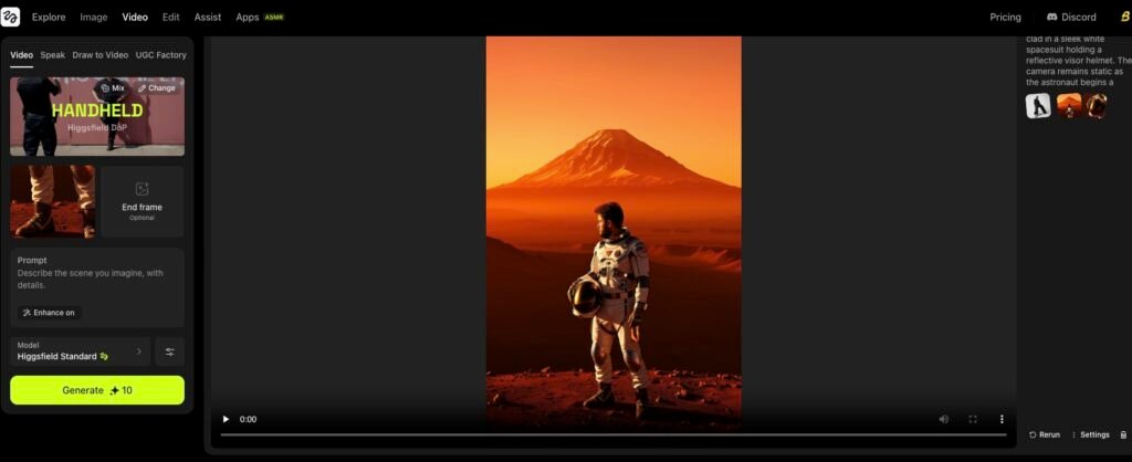 Exemple d'un personnage animé en vidéo avec Higgsfield.