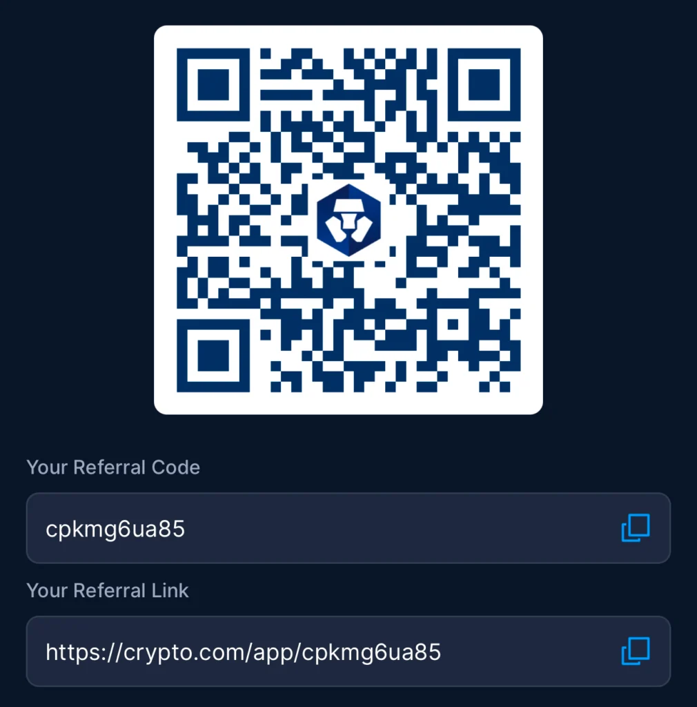 Crypto.com Avis - une plateforme et carte visa incroyable 4 Un QR code de parrainage de crypto.com pour obtenir de la cryptomonnaie gratuite (c'est comme un code de réduction à l'inscription)