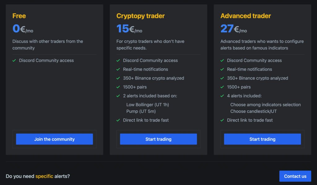 Les offres d'alerte de trading de cryptopy