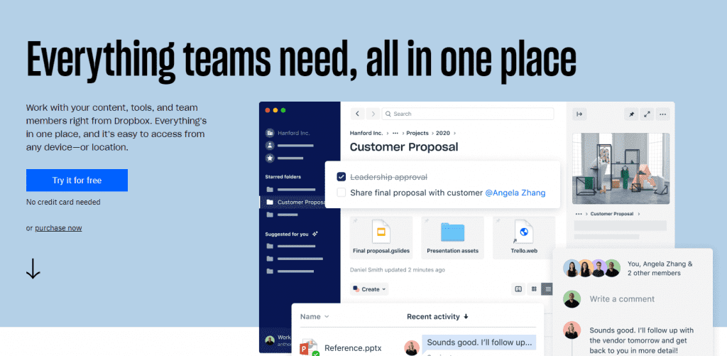 Très bon exemple de page d'accueil avec celle de dropbox et un joli CTA