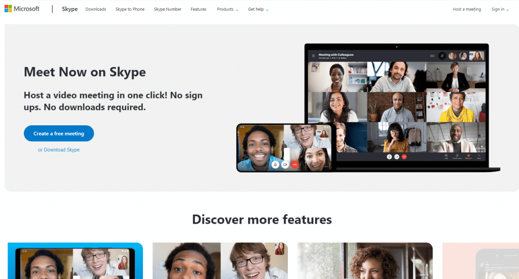 Skype propose directement le concept de son site sur sa page d'accueil