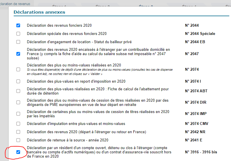 Formulaire des impôts pour déclarer ses comptes de crypto.